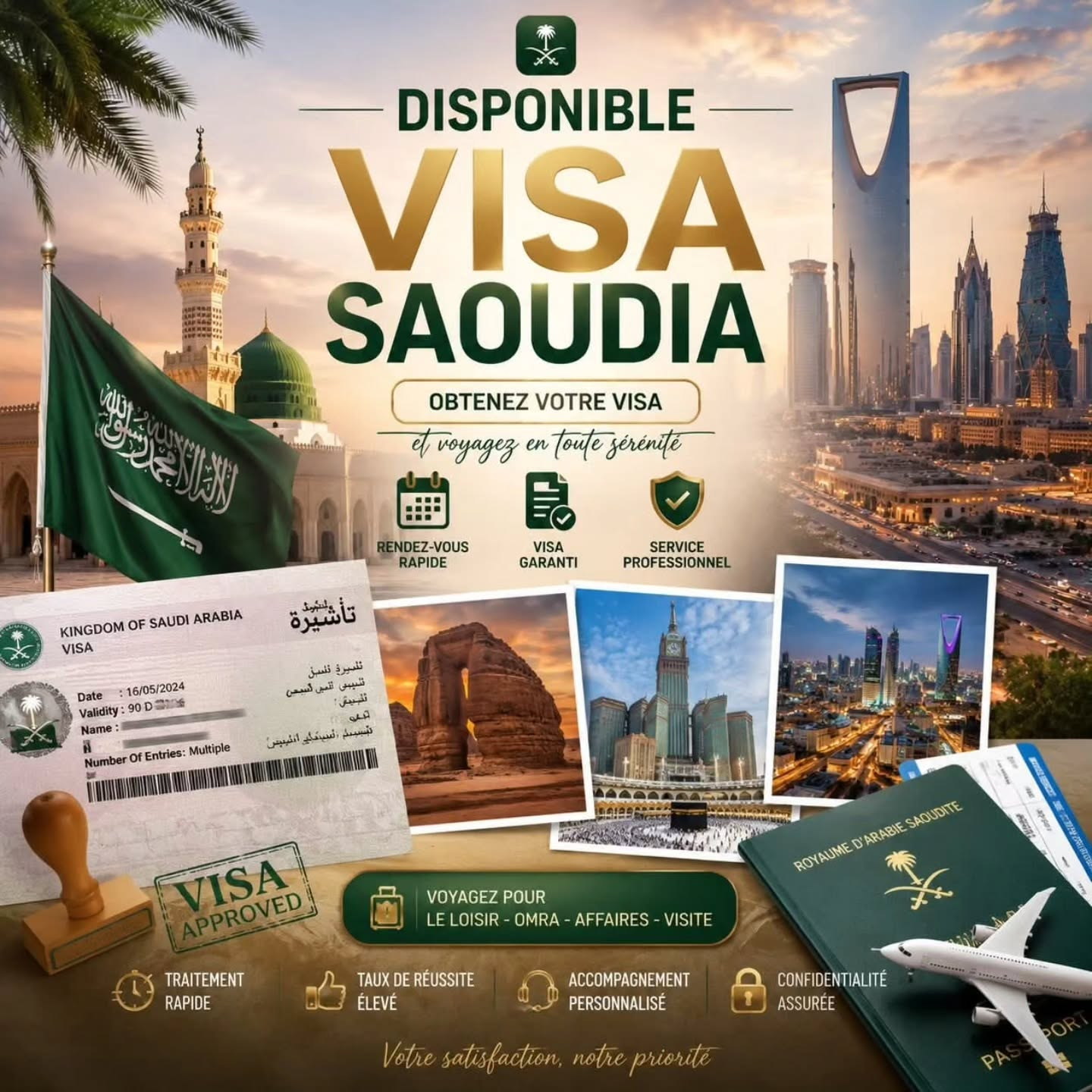 Affiche Visa Saoudia — visa Omra disponible pour les Marocains
